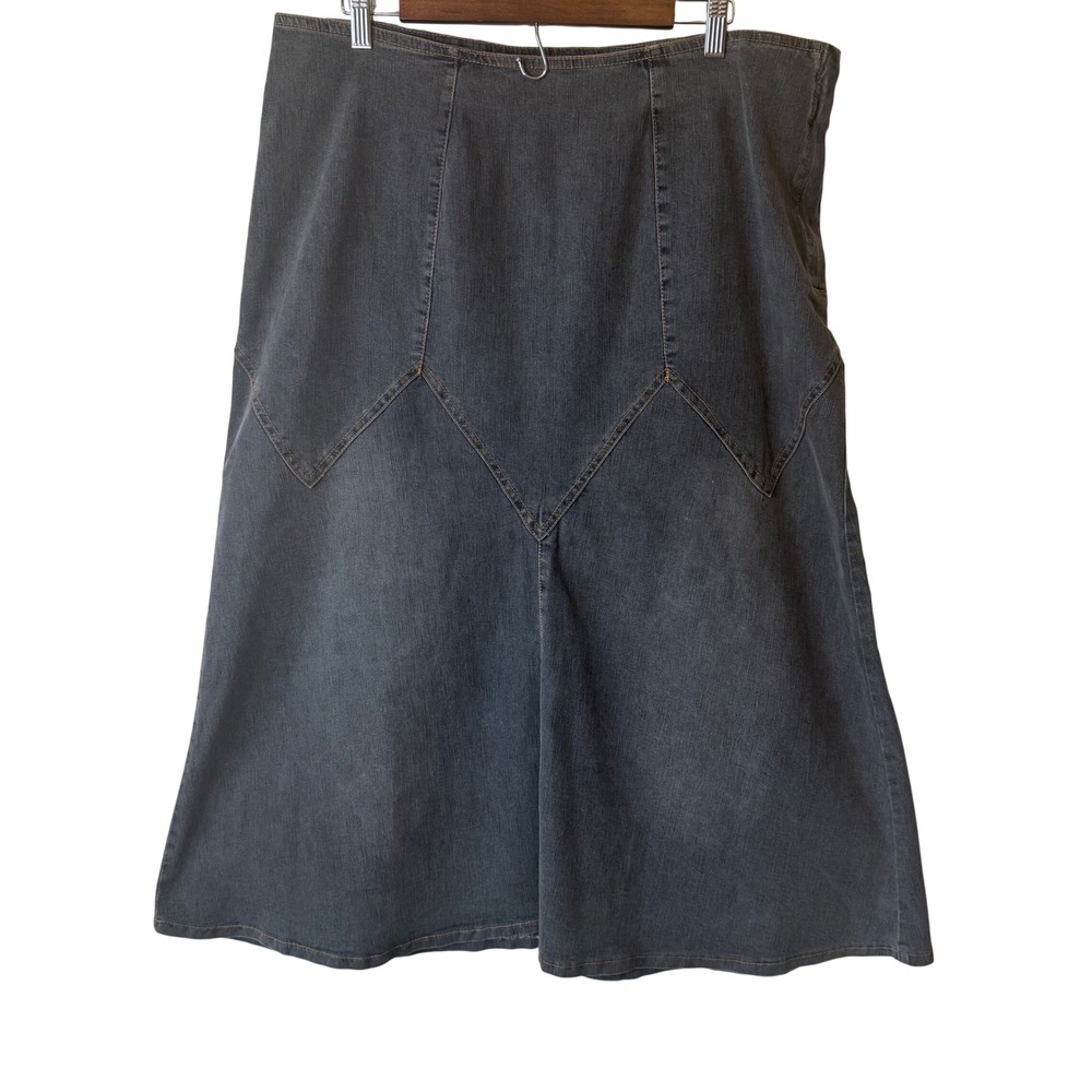 Denim Midi Skirt Blue A Line Flare Plus Size Y2K 16W Boho Western Stretch